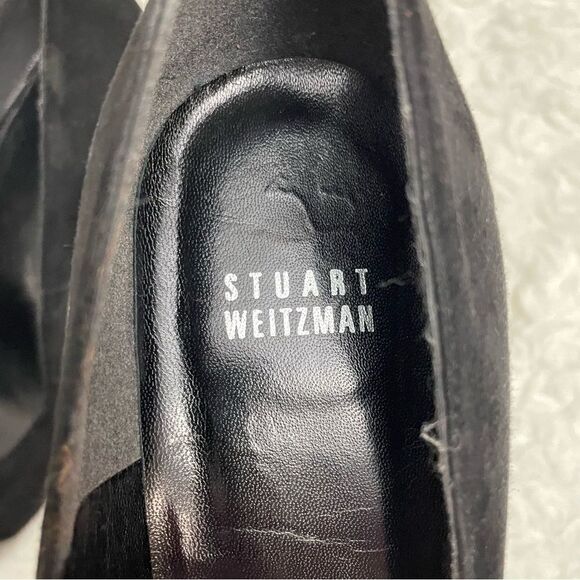 STUART WEITZMAN BLACK HIGH HEEL BUCKLE LEATHER PEEP TOE PUMPS SZ 9 M - Picture 4 of 9